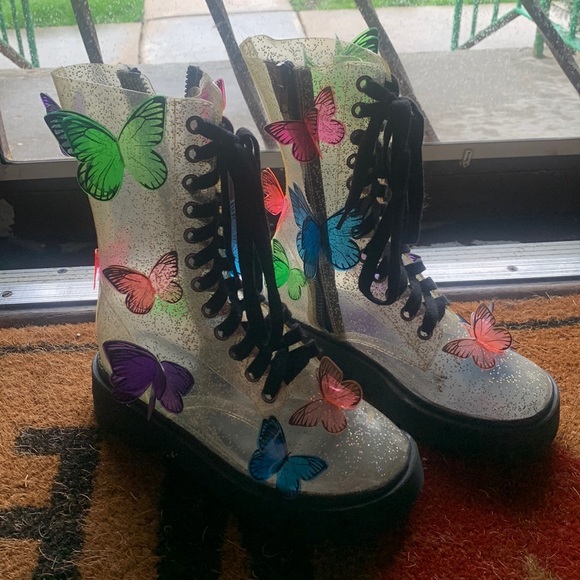 Dolls Kill Shoes New Transparent Glitter Butterfly Boots Dolls Kill